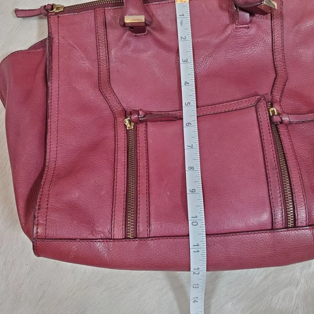 Zara Women's Large Tote Bag Burgundy Gold Hardware Satchel Genuine Leather